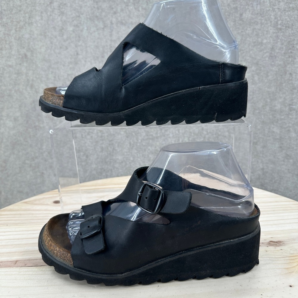 VTG Y2K Colco Sasha Platform Sandals SZ 8 Black Buckle Cork Footbed Lug Sole